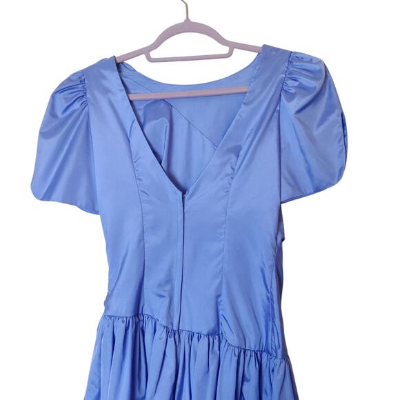 Vtg 80s Union Made Periwinkle Blue Puff Sleeve Prom Dress Bridesmaid Gown XS/S - Picture 5 of 13